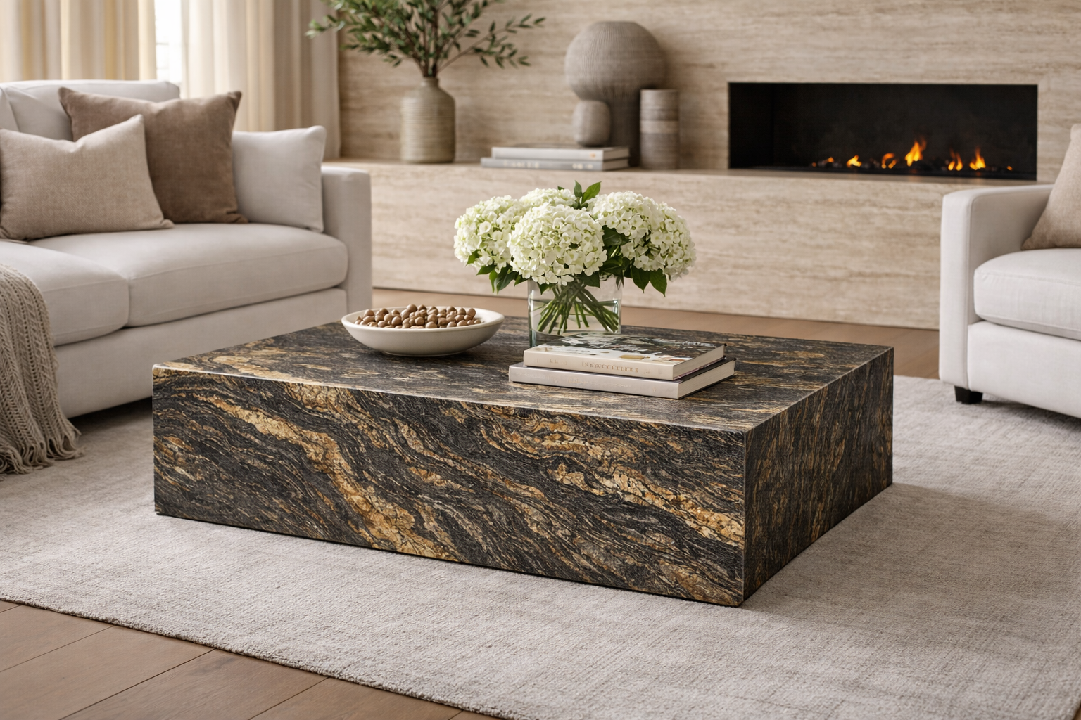 Luxury Quarry BLACK FUSION LEATHERLOOK Quartzite Coffee Table 120 × 80 × 40 cm