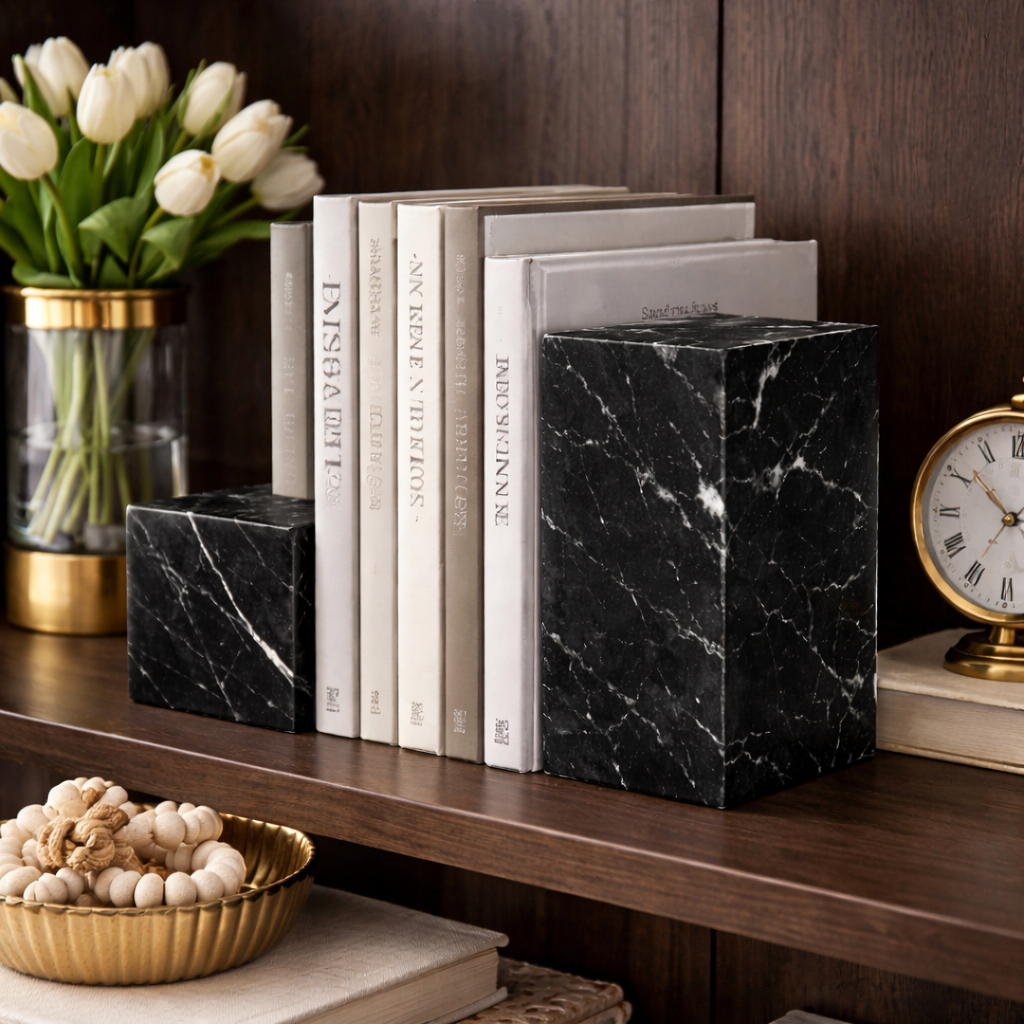 LuxuryQuarry Nero Marquina Marble Bookends – Premium Italian Black Marble | Set of 2 - Luxury Quarry