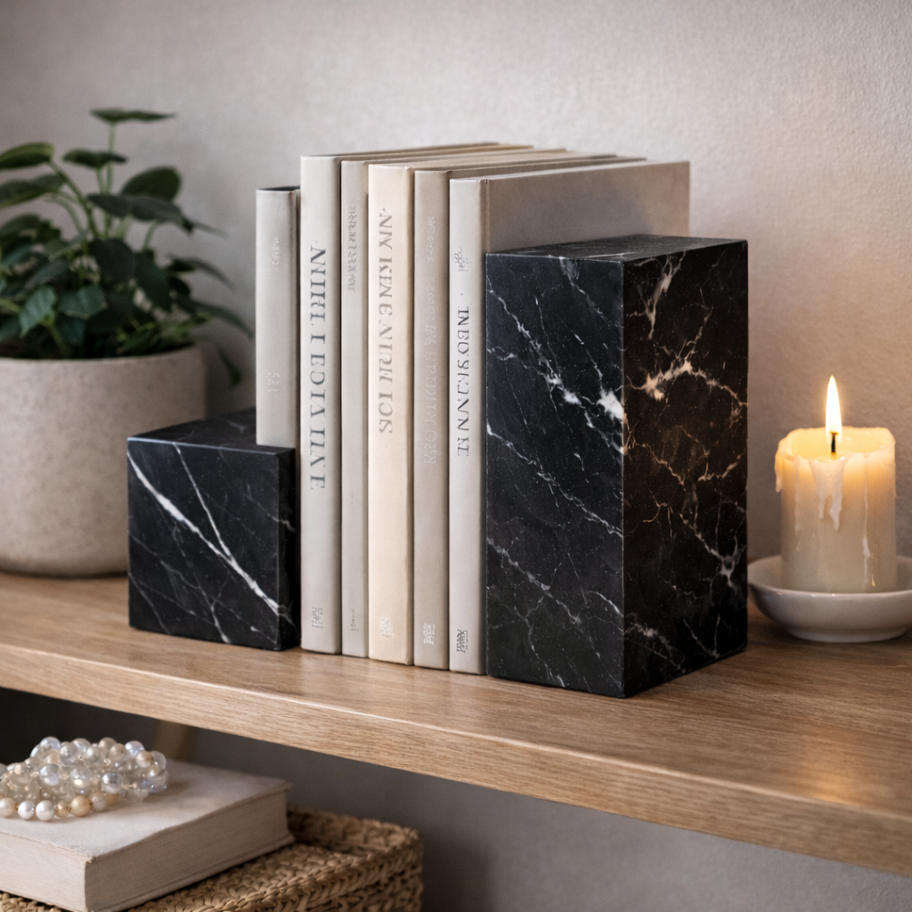 LuxuryQuarry Nero Marquina Marble Bookends – Premium Italian Black Marble | Set of 2 - Luxury Quarry