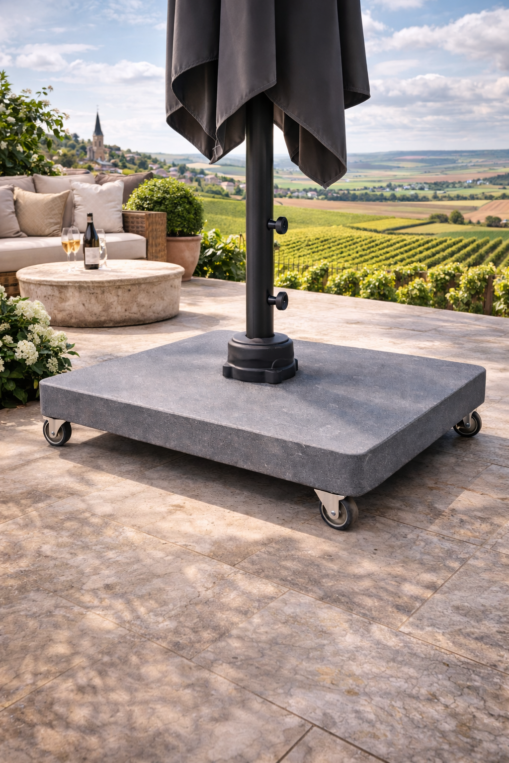 Premium Parasol Base in Belgian Bluestone – With Wheels – 85 x 65 cm – Extra Stable - Luxury Quarry