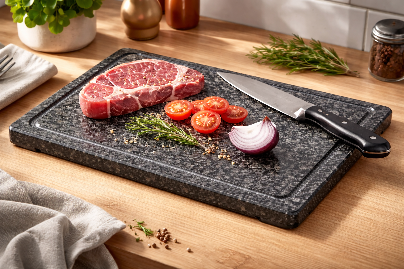 Granite Cutting Board with Juice Groove 40 x 30 x 2 cm - Luxury Quarry