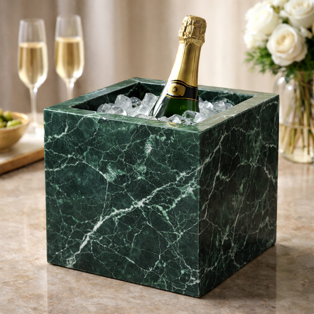 Luxury Green Marble Champagne & Wine Cooler — Solid Marble Ice Bucket for Elegant Entertaining