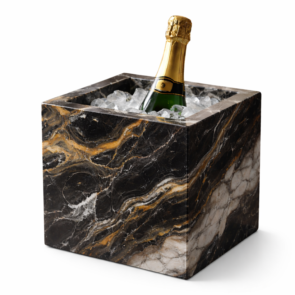 Luxury Black Quartzite Champagne & Wine Cooler – Square Ice Bucket for Entertaining - Luxury Quarry