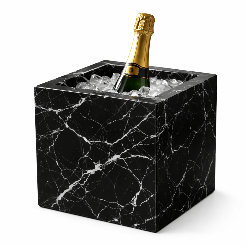 Nero Marquina Marble Wine & Champagne Cooler – Luxury Black Stone Ice Bucket - Luxury Quarry