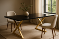 Nero Marquina Dining Table with X - Shaped Gold Base - Luxury Quarry