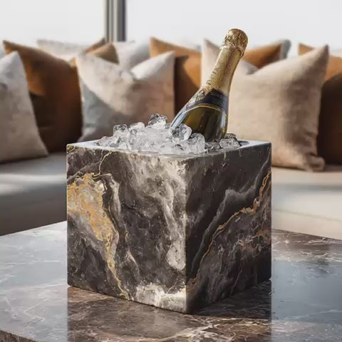 Luxury Black Quartzite Champagne & Wine Cooler – Square Ice Bucket for Entertaining