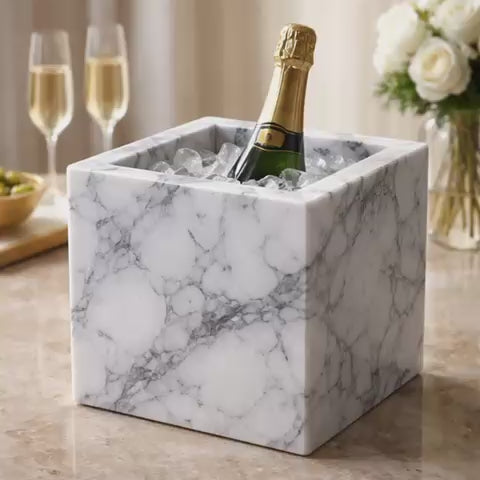 Luxury Marble Champagne & Wine Cooler – Solid Stone Ice Bucket for Chilling Bottles